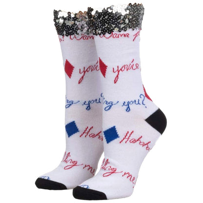 DC Comics Harley Quinn Sequin Cuff Crew Socks for Women