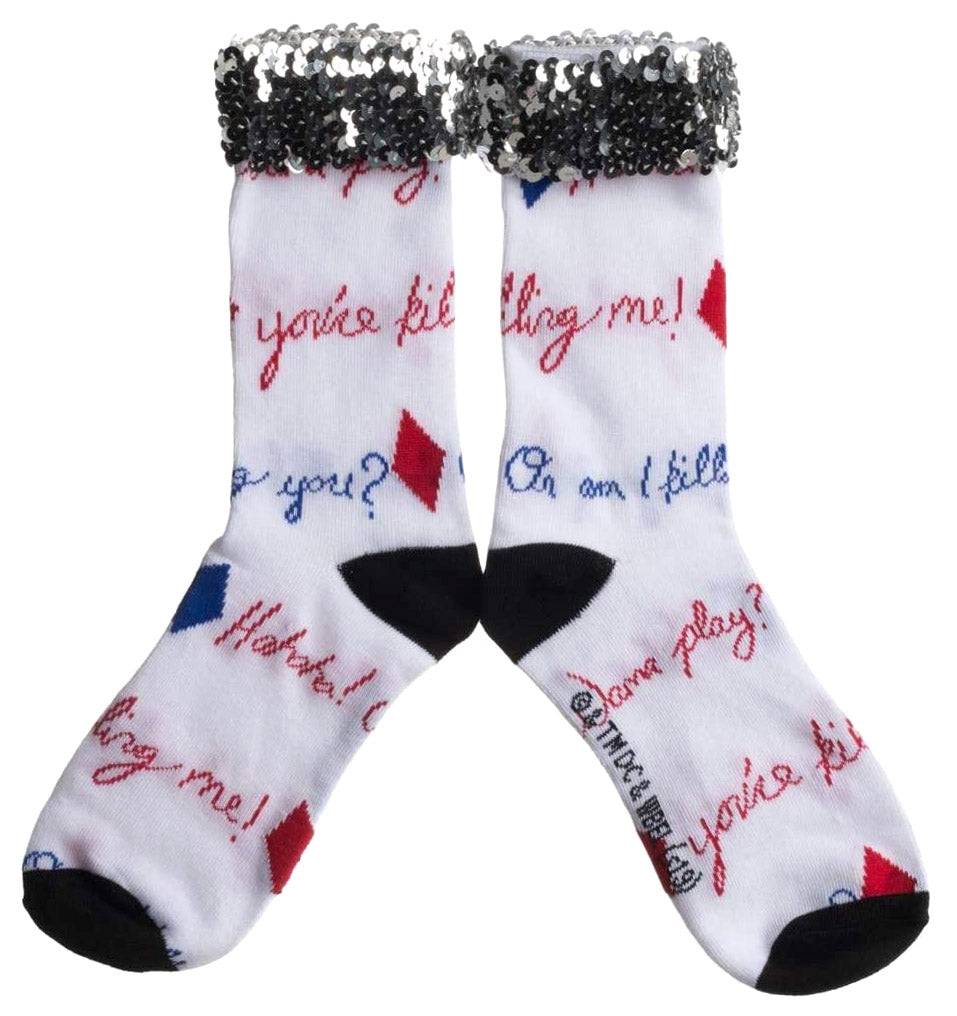DC Comics Harley Quinn Sequin Cuff Crew Socks for Women