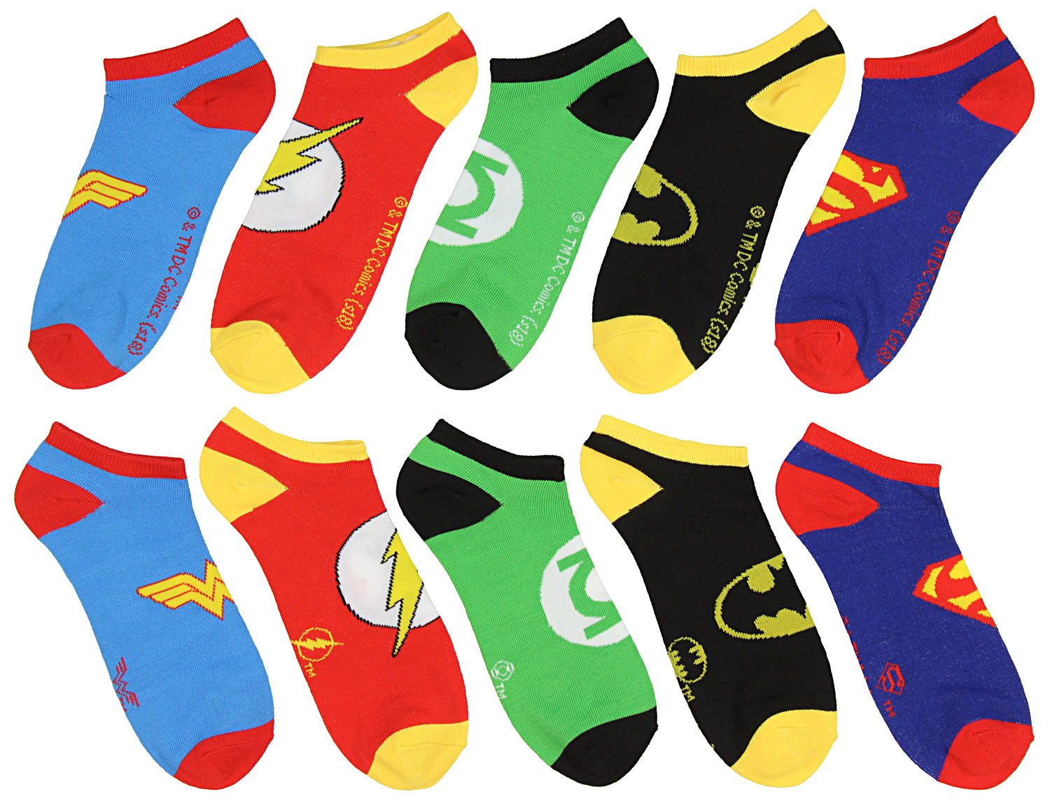 DC Comics Justice League Logos Adult 5 Pack Superhero Ankle No-Show Socks