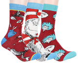 Dr. Seuss Socks Adult Cat In The Hat THING ONE THING TWO 3 Pack Mid-Calf Crew Socks