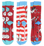 Dr. Seuss Socks Adult Cat In The Hat THING ONE THING TWO 3 Pack Mid-Calf Crew Socks