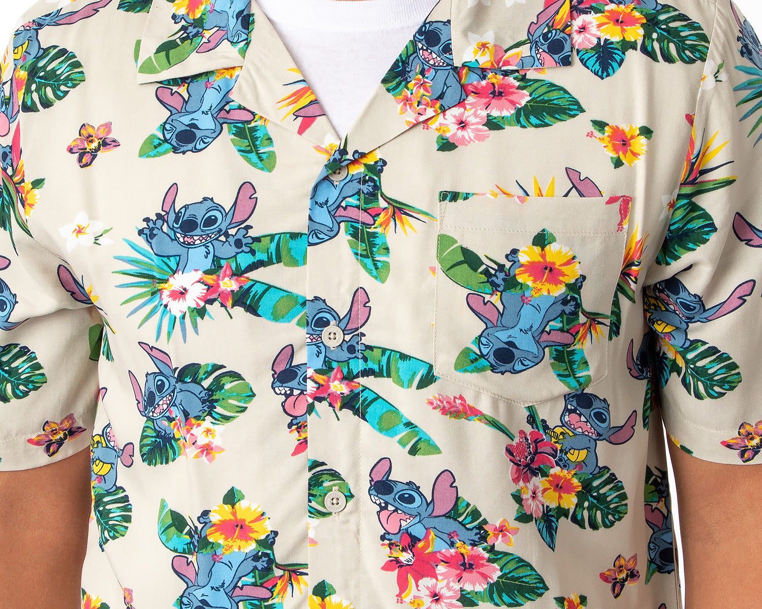 Disney Lilo & Stitch Men's Stitch Tropical Hawaiian Button Up Shirt Adult