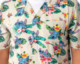 Disney Lilo And Stitch Men's Stitch Tropical Hawaiian Button Up Shirt