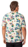 Disney Lilo And Stitch Men's Stitch Tropical Hawaiian Button Up Shirt Adult