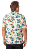 Disney Lilo And Stitch Men's Stitch Tropical Hawaiian Button Up Shirt