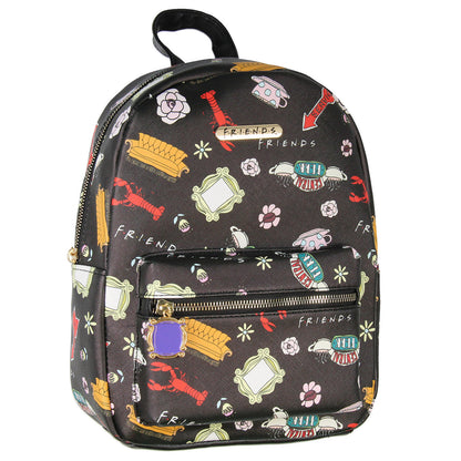 Friends TV Show Allover Toss Print Faux Saffiano Leather Mini Backpack Bag 11"