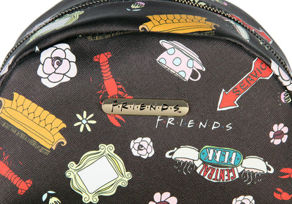 Friends TV Show Allover Toss Print Faux Saffiano Leather Mini Backpack Bag 11"