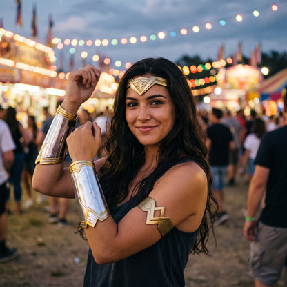 Wonder Woman Costume Accessories Cuffs Gauntlets Tiara Set Comic Book Superhero