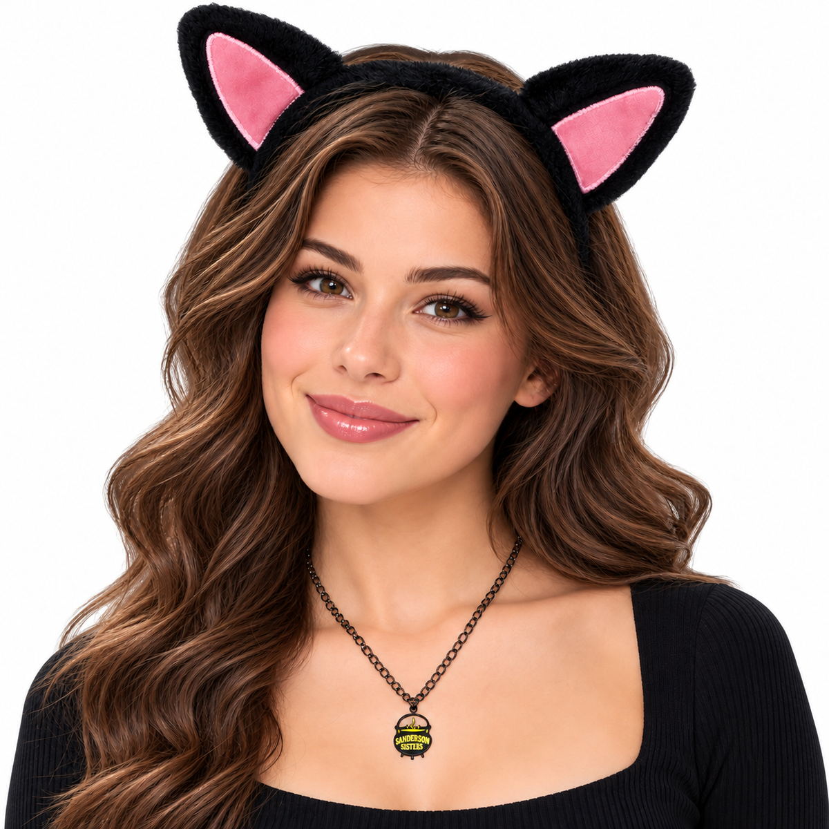 Hocus Pocus Binx Cat Ears Costume Womens 2 Piece Set Necklace Headband