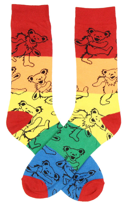 Grateful Dead Steal Your Face and Rainbow Bear Adult Crew Socks 2 Pair