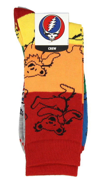 Grateful Dead Steal Your Face and Rainbow Bear Adult Crew Socks 2 Pair