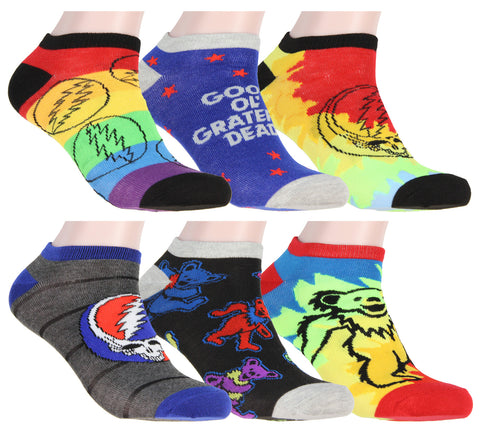Grateful Dead Socks Adult Dancing Bears And Steal Your Face 6 Pack Ankle Socks