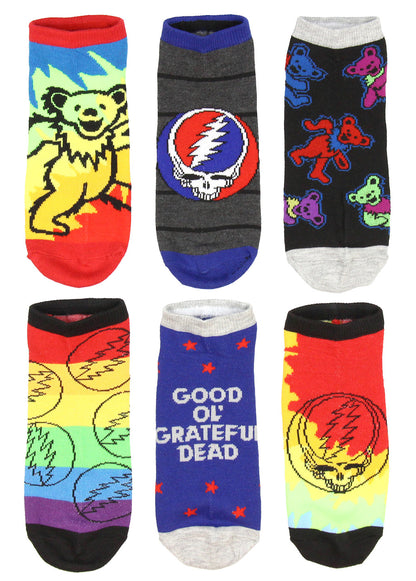 Grateful Dead Socks Adult Dancing Bears And Steal Your Face 6 Pack Ankle Socks