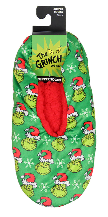 Dr. Seuss GRINCH Who Stole Christmas Grinch Santa Slipper Socks No-Slip Sole