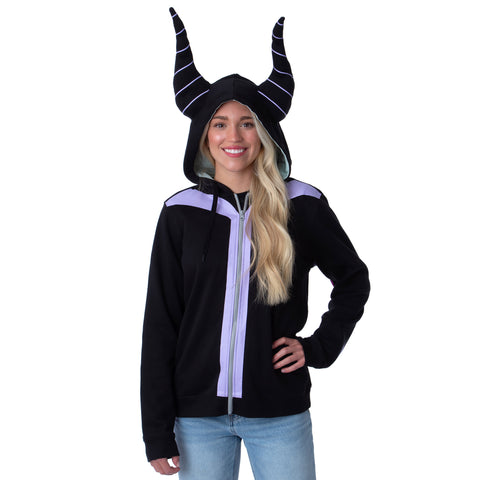 Disney Womens' Villains Maleficent 3D Horns Costume Full-Zip Hoodie