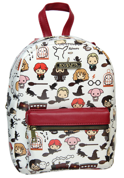 Harry Potter Allover Chibi Character Pattern Faux Leather Tote Bag Mini Backpack 11"