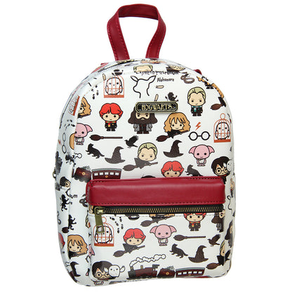 Harry Potter Allover Chibi Character Pattern Faux Leather Tote Bag Mini Backpack 11"