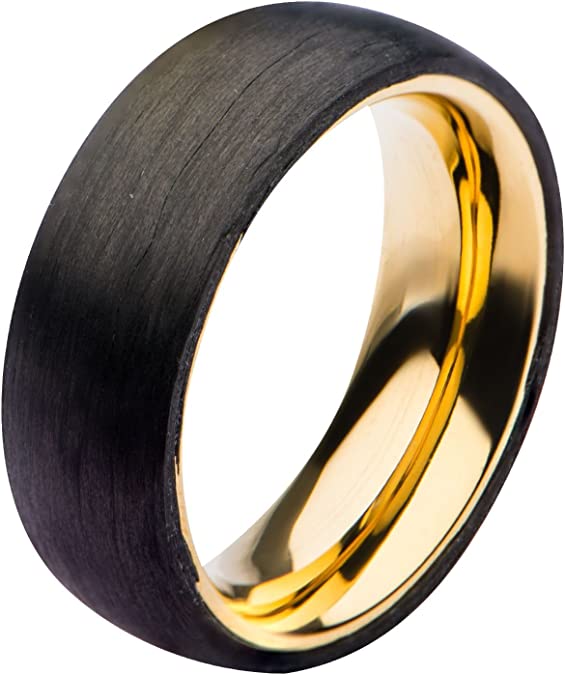 Inox Solid Carved Carbon Graphite Band on IP Gold Stainless Steel Ring. Available Sizes: 9 - 12