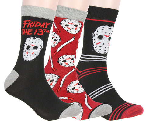 Friday The 13th Jason Voorhees Mask Adult 3 Pack Crew Socks for Men