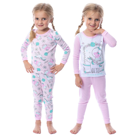Peppa Pig Toddler Girls' Unicorn 4 Piece Long Sleeve Pajama Set Mix Match