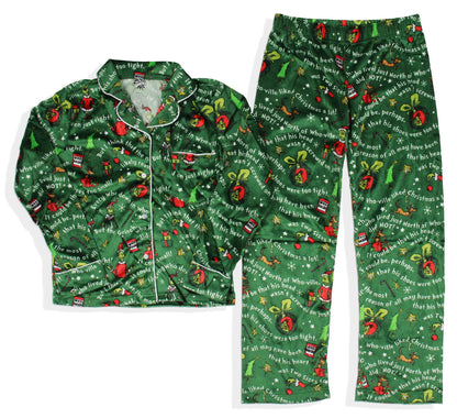 Dr. Seuss GRINCH Christmas Tossed Print Collar Sleep Pajama Set