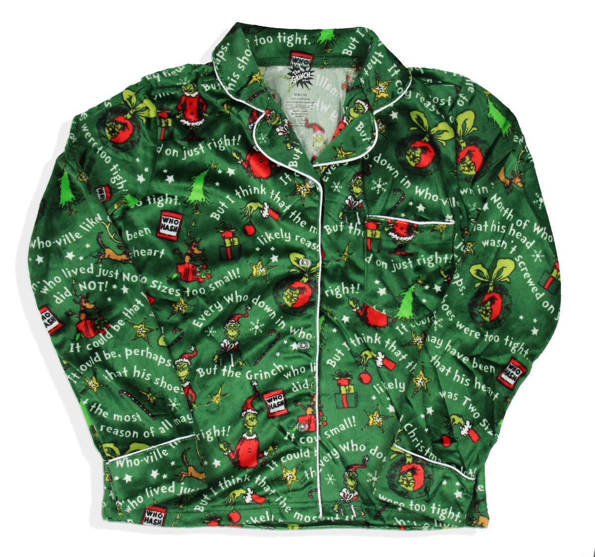 Dr. Seuss GRINCH Christmas Tossed Print Collar Sleep Pajama Set