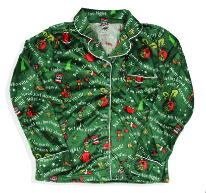 Dr. Seuss GRINCH Christmas Tossed Print Collar Sleep Pajama Set