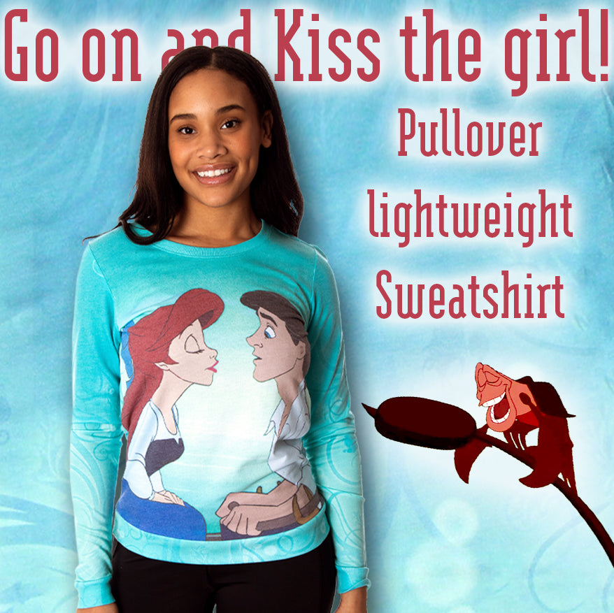 Disney Women's Juniors The Little Mermaid Kiss The Girl Pullover Top