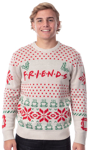 Friends TV Series Men's Logo and Coffee Mugs Ugly Holiday Christmas Sweater
