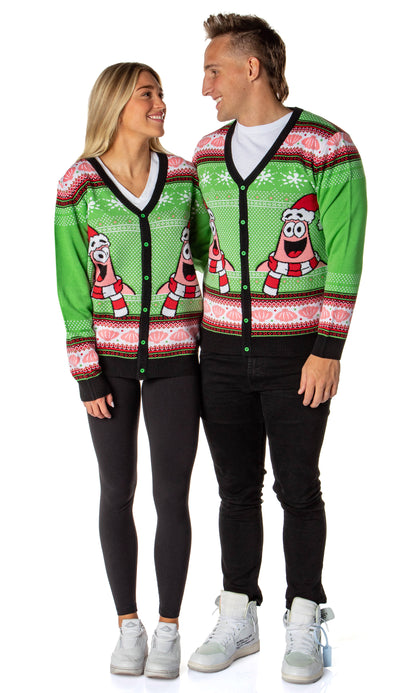 SpongeBob SquarePants Men's Patrick Star Ugly Sweater Button-Up Knit Cardigan