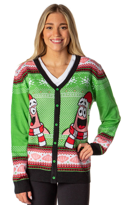 SpongeBob SquarePants Men's Patrick Star Ugly Sweater Button-Up Knit Cardigan