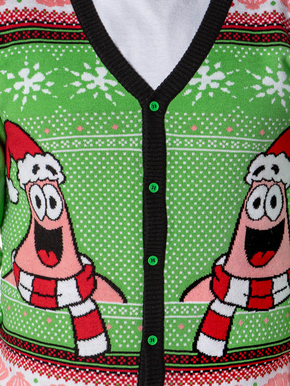 SpongeBob SquarePants Men's Patrick Star Ugly Sweater Button-Up Knit Cardigan
