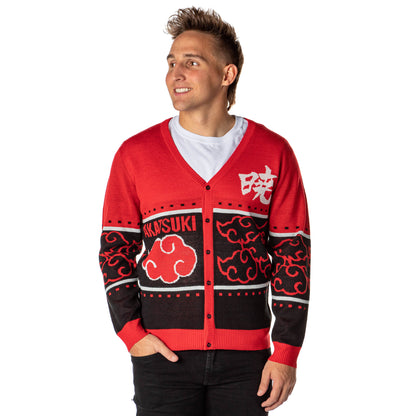 Naruto Shippuden Men's Akatsuki Red Cloud Ugly Sweater for Christmas Cardigan