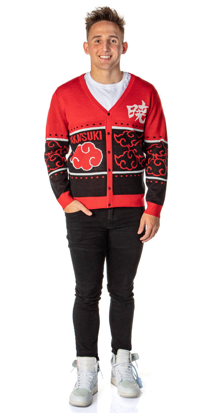 Naruto Shippuden Men's Akatsuki Red Cloud Ugly Sweater for Christmas Cardigan