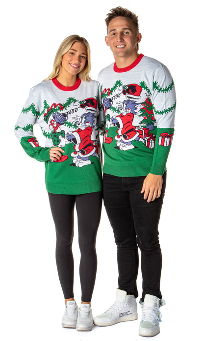 Tom And Jerry Men's Surprise Christmas Present Ugly Sweater Knit Pullover