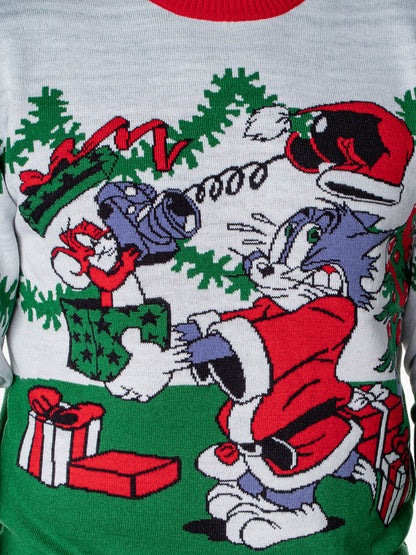 Tom And Jerry Men's Surprise Christmas Present Ugly Sweater Knit Pullover