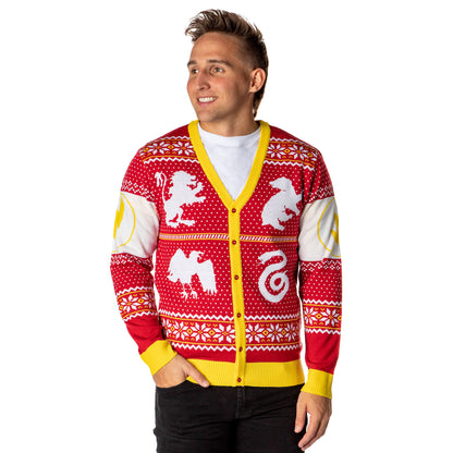 Harry Potter Men's Hogwarts Houses Ugly Sweater for Christmas Cardigan