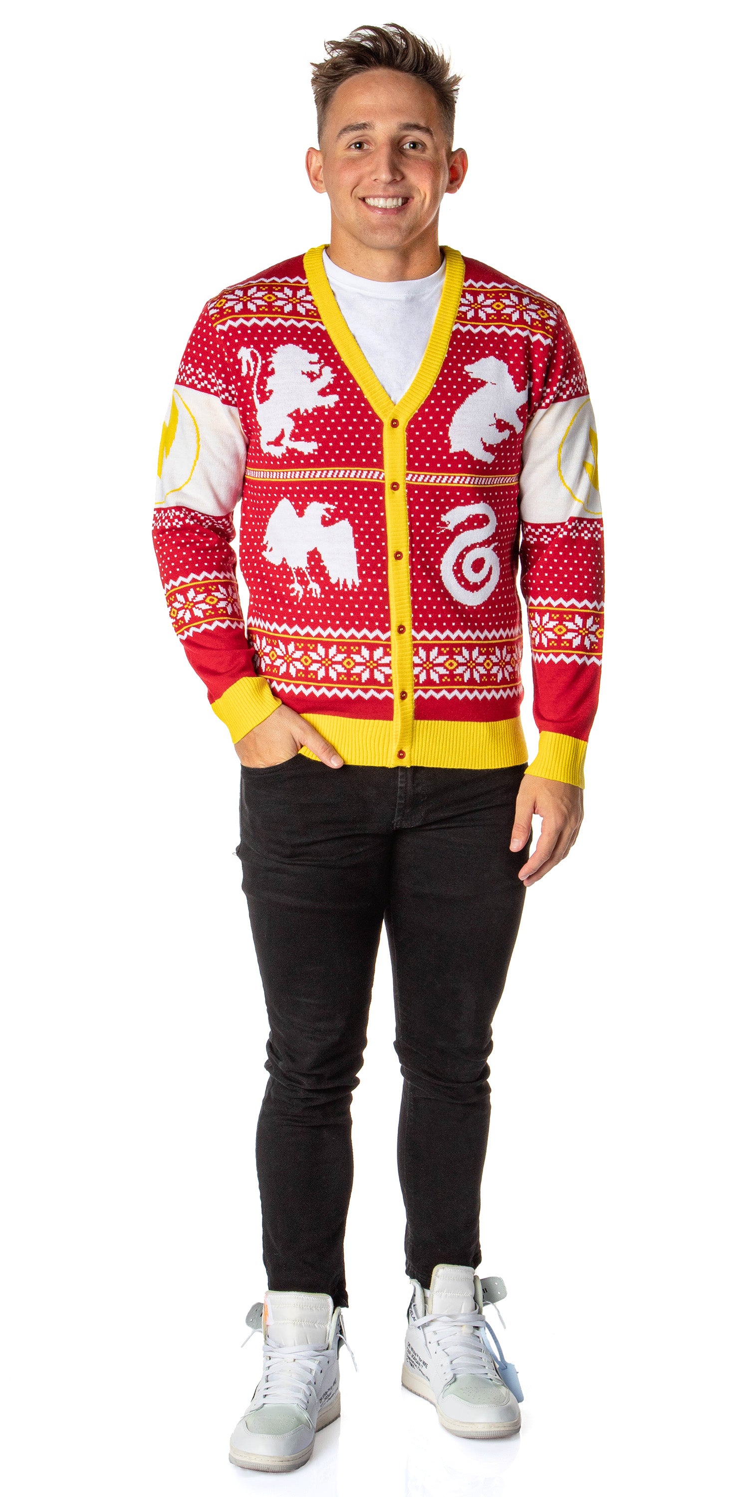 Harry Potter Men's Hogwarts Houses Ugly Sweater for Christmas Cardigan