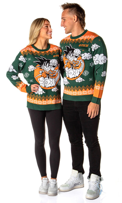 Dragon Ball Z Men's Kid Goku On Cloud Nimbus Ugly Sweater for Christmas Pullover