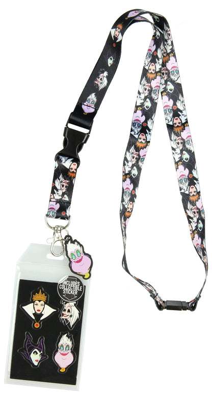 Disney Villains Line Up Collage Lanyard with ID Holder and Ursula Charm