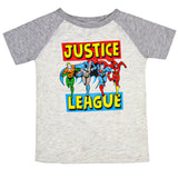 DC Comics Boys' Justice League Superhero Lineup Collectible Raglan T-Shirt