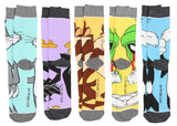 WB Looney Tunes Character Faces Men's 5 Pair Casual Crew Socks Mid Calf