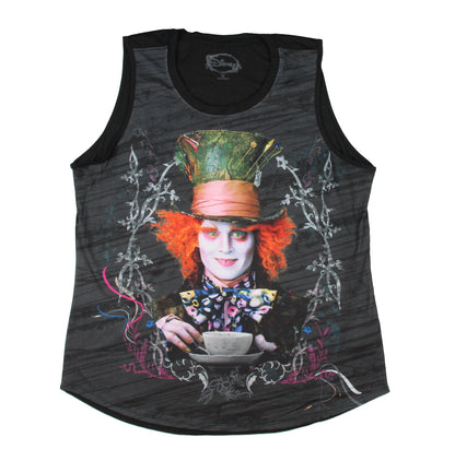 Disney Women's Juniors Alice In Wonderland Mad Hatter Colorful Portrait Muscle Tank