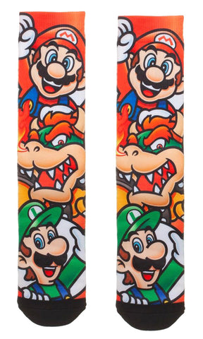 Nintendo Super Mario, Luigi & Bowser Sublimated All Over Print Crew Socks