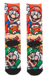 Nintendo Super Mario, Luigi & Bowser Sublimated All Over Print Crew Socks