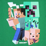 Minecraft Big Boy's T-Shirt Steve Pickaxe Pig Zombies Graphic Green