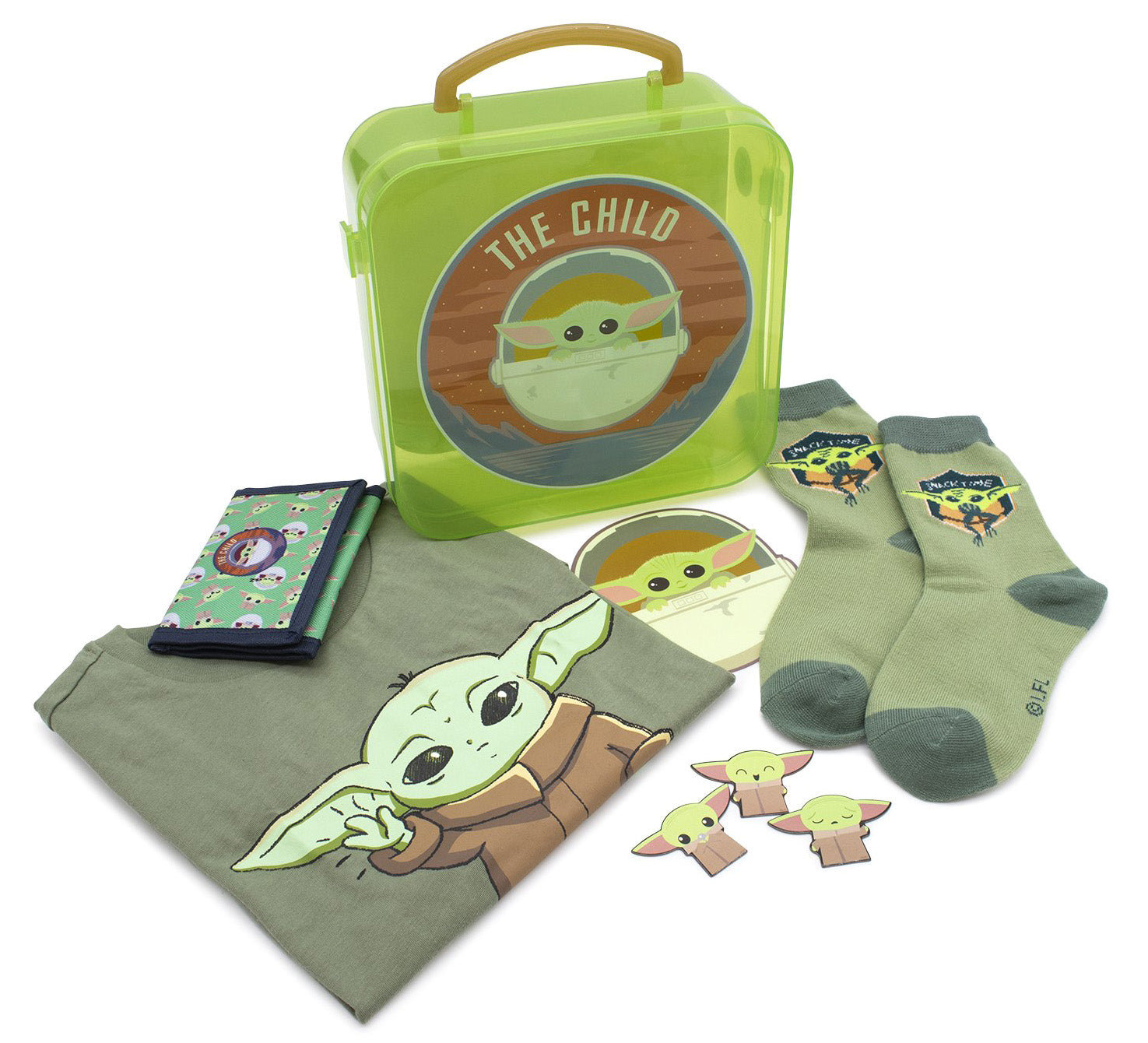 Star Wars The Child Baby Yoda Kids' 5 Piece Gift Set Shirt, Socks, Jumbo Sticker
