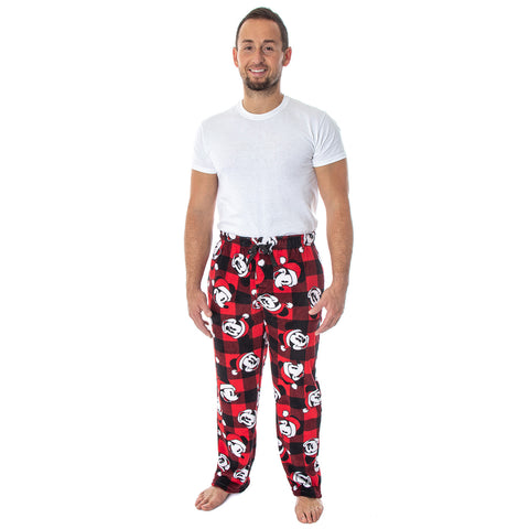 Disney Mickey Mouse Mens Plaid Minky Plush Fleece Pajama Pants