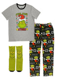 Dr. Seuss GRINCH 3 Piece Gift Pajama Set (Fleece Pants, Shirt, Socks)