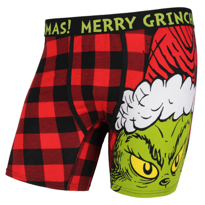 Dr. Seuss Merry Grinchmas Grinch Santa Buffalo Plaid Boxer Briefs Underwear